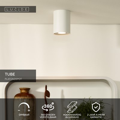 Lucide TUBE - Plafondspot - Ø 9,6 cm - 1xGU10 - Wit